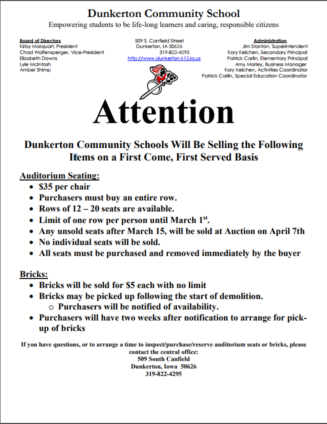 Dunkerton Community School District Items for Sale