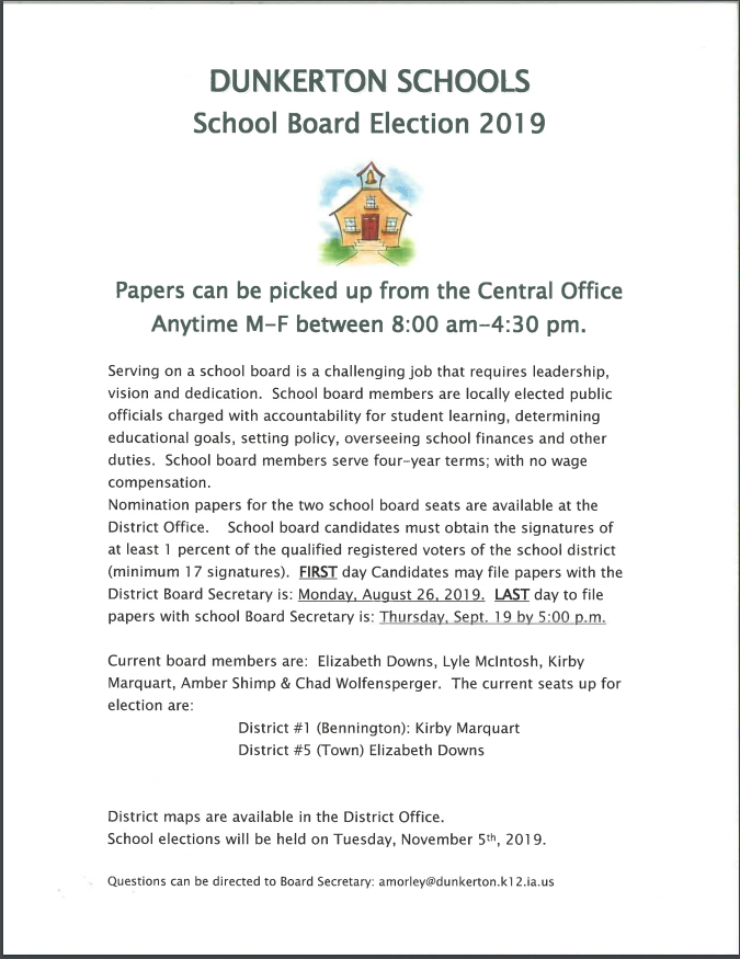 Dunkerton Community School District School Board Election 2019