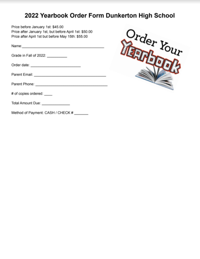 Dunkerton Community School District 2022 Yearbook Order Form