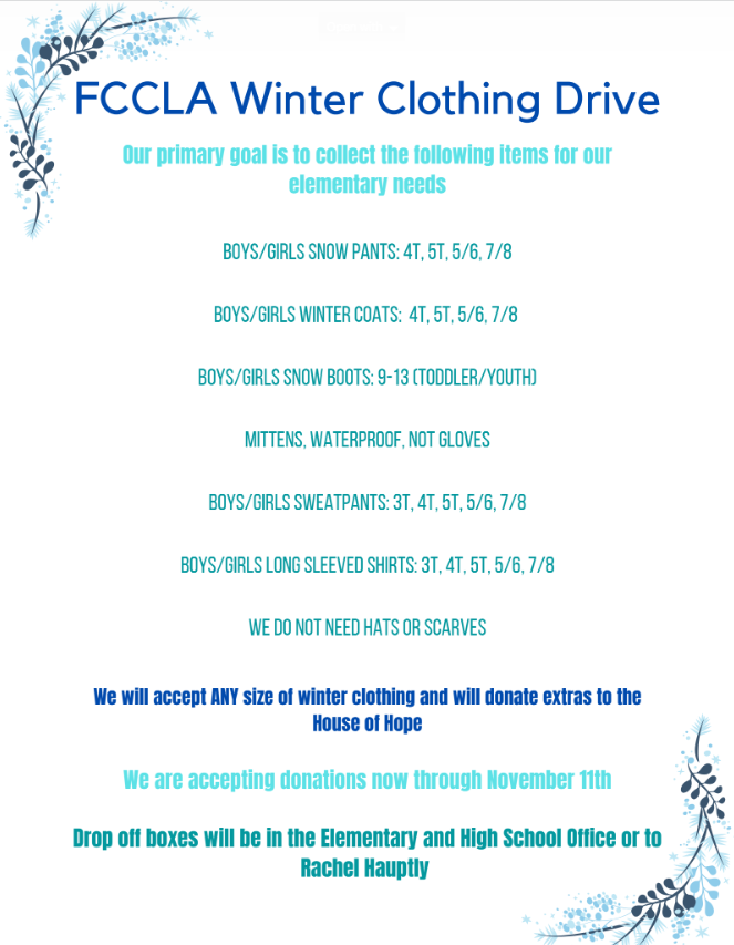 Dunkerton Community School District FCCLA Winter Clothing Drive